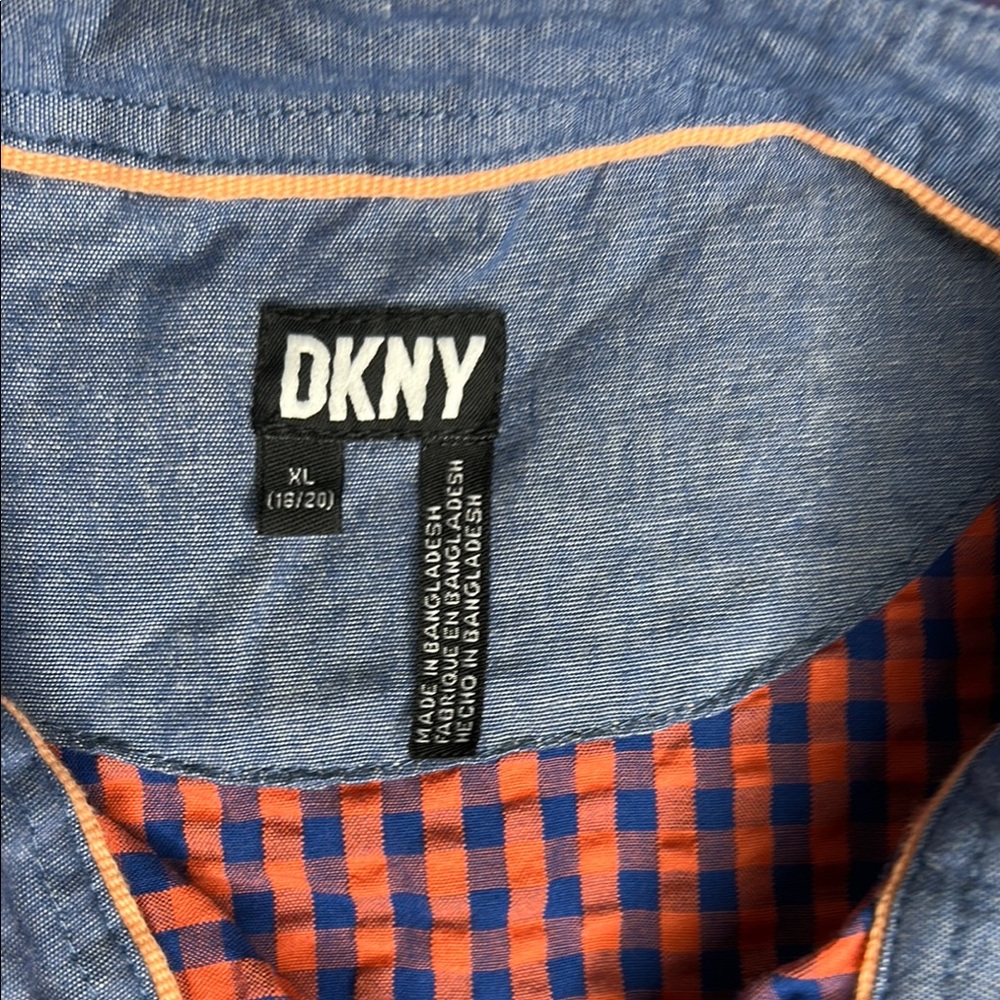 DKNY Red and Blue Button Down Shirt with Gingham Pattern - Picture 3 of 7